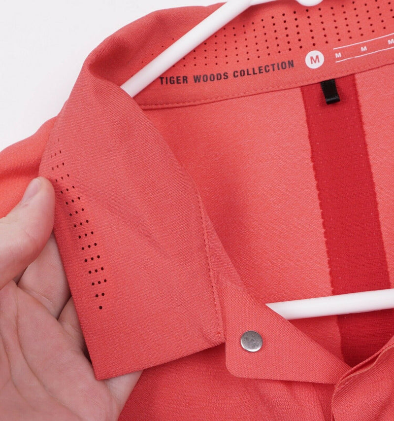 Tiger Woods Collection Men's Sz Medium Nike Orange Red Snap Vented Golf Shirt