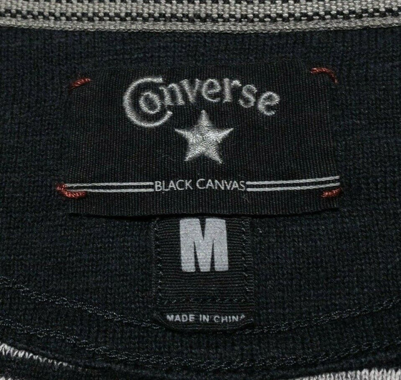 Converse Cardigan Women's Medium Black Canvas Sweater Black Gray Striped