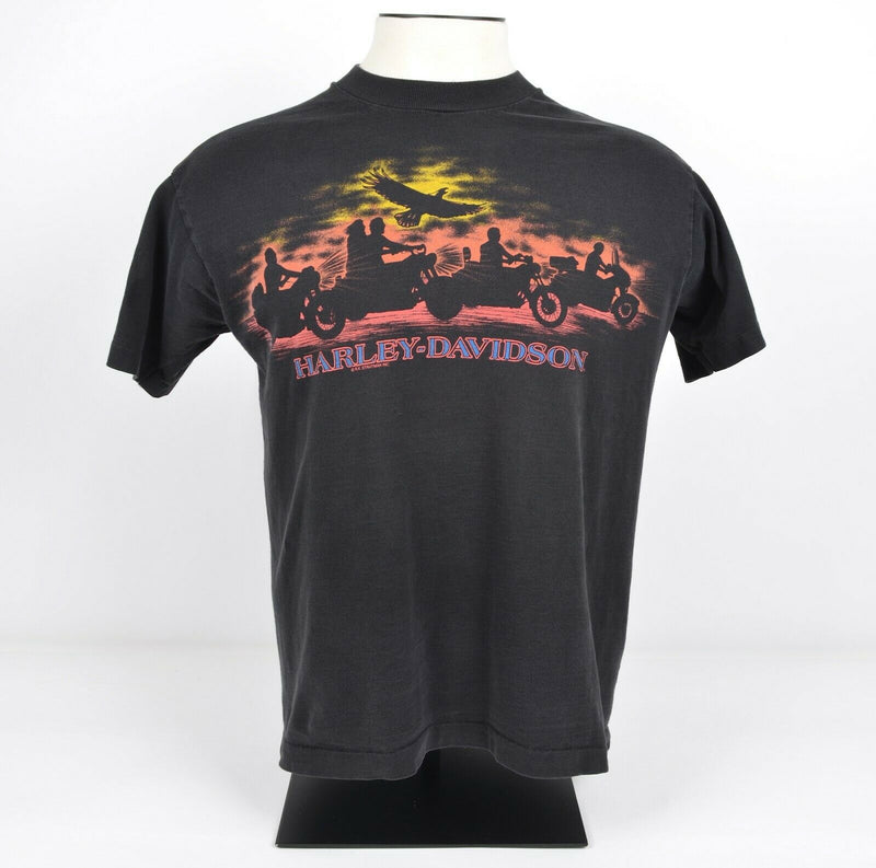 Vintage 90s Harley-Davidson Men's Large Sunset Biker Graphic Double-Side T-Shirt