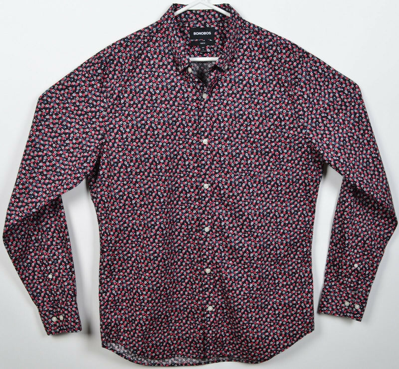 Bonobos Men's Large Long Slim Fit Floral Print Black Pink Button-Down Shirt