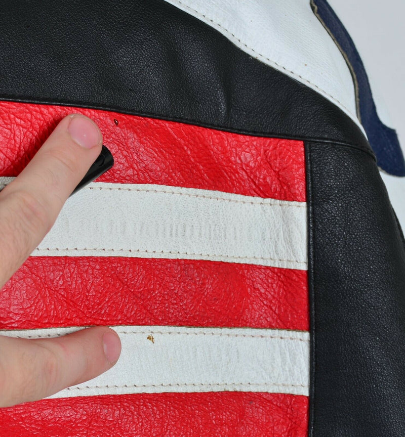 Vintage 80s Michael Hoban Men's 3XL American Flag Quilt Lined Leather Jacket