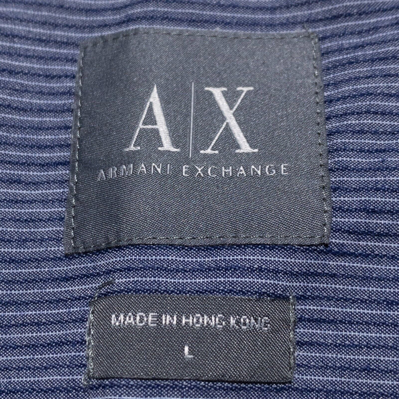 Armani Exchange Snap Shirt Men's Large Long Sleeve Striped Blue A|X Designer