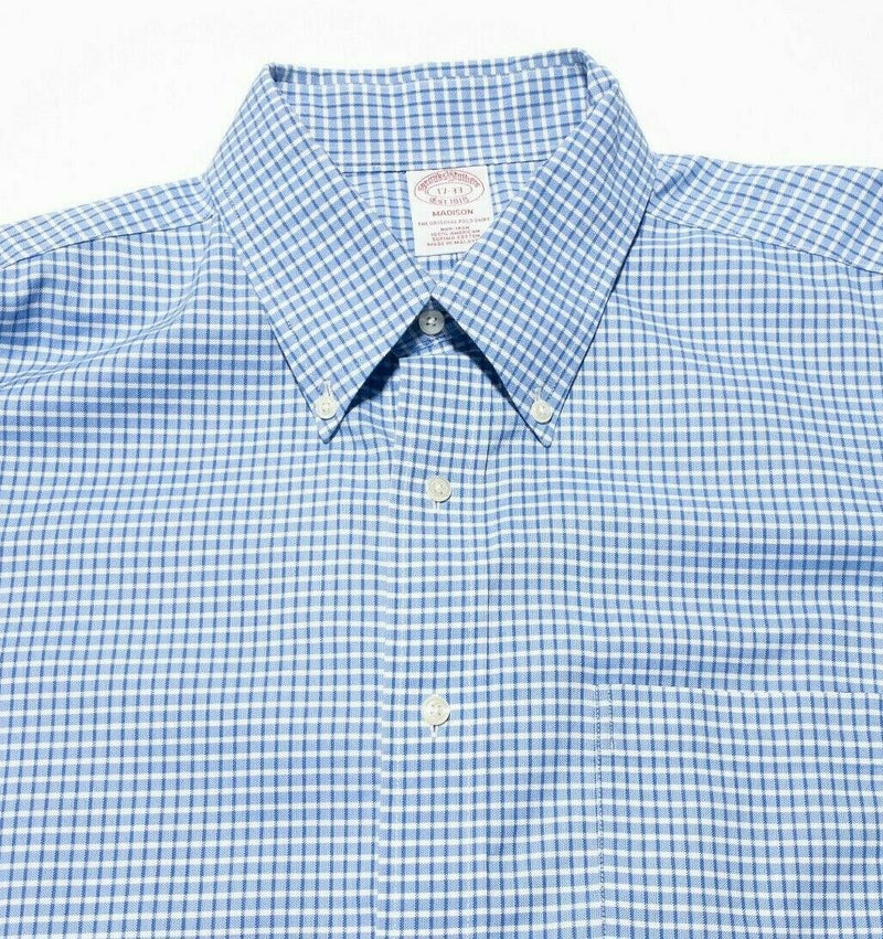 Brooks Brothers Men's 17-33 Non-Iron Button-Down Dress Shirt Blue Plaid Madison