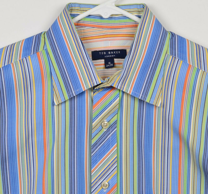 Ted Baker London Men's 16 34/35 Flip Cuff Multi-Color Striped Dress Shirt