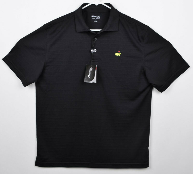 Masters Tech Men's Sz Large Solid Black UPF 20 Poly Augusta Golf Polo Shirt NWT