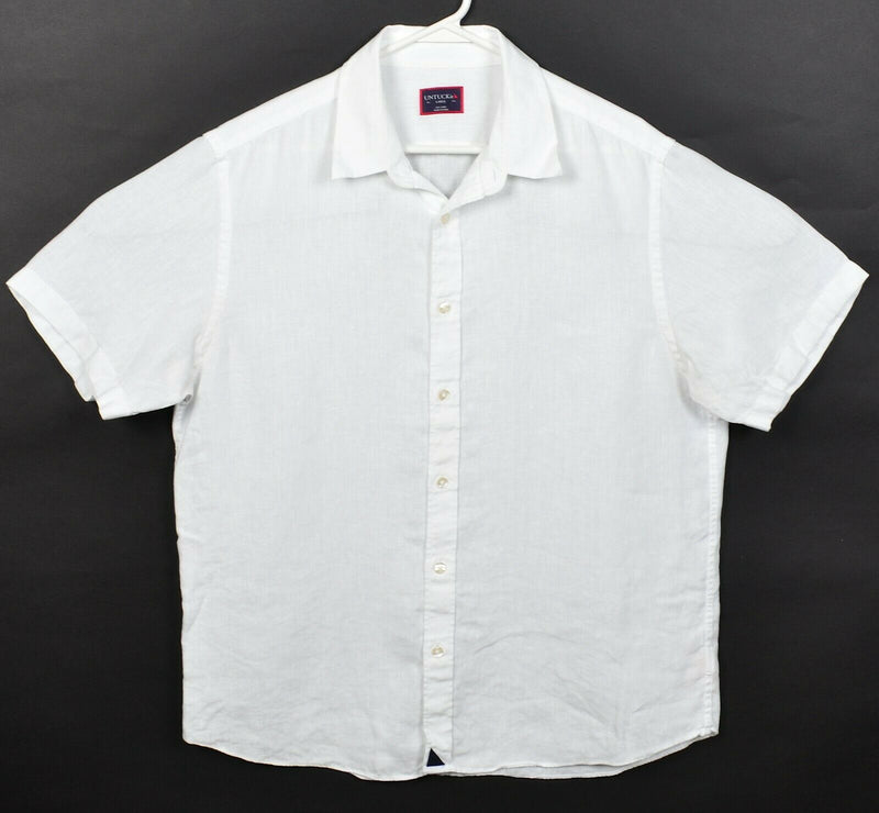 UNTUCKit Men's Large 100% Linen Solid White Short Sleeve Button-Front Shirt