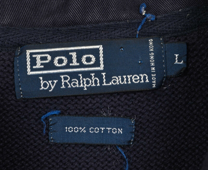 Vtg 90s Polo Ralph Lauren Men's Sz Large Snap Navy Blue PRLC Long Sleeve Shirt