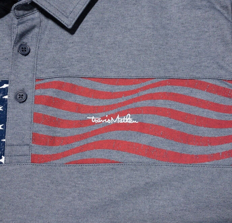 Travis Mathew USA Flag Polo Men's Large American Patriotic Striped Blue Wicking