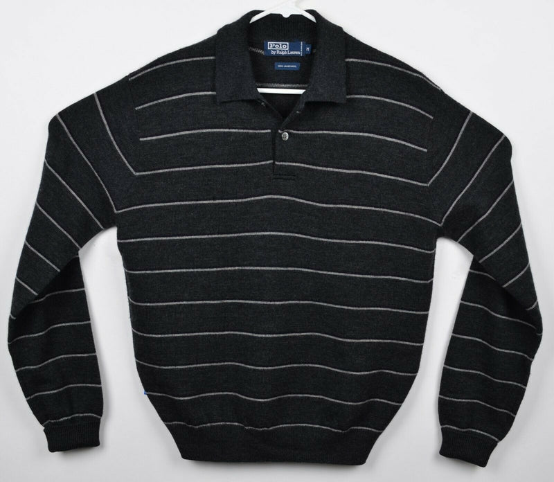 Polo Ralph Lauren Men's Medium 100% Lambswool Striped Collared Shirt Sweater