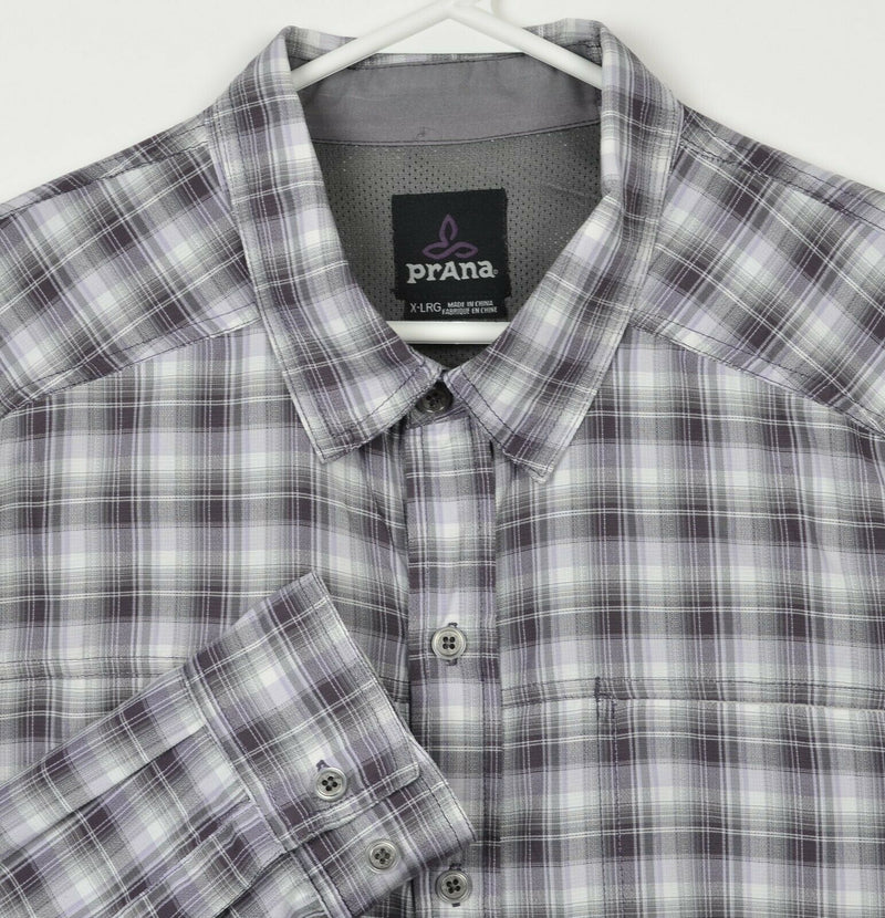 Prana Men's XL Nylon Purple Gray Hiking Fishing Casual Button-Front Shirt