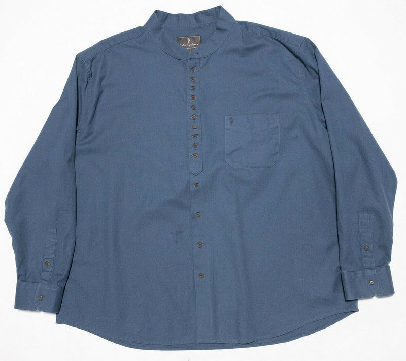 Celtic Ranchwear Collarless Button-Up Shirt Blue Irish Cotton Linen Men's 3XL