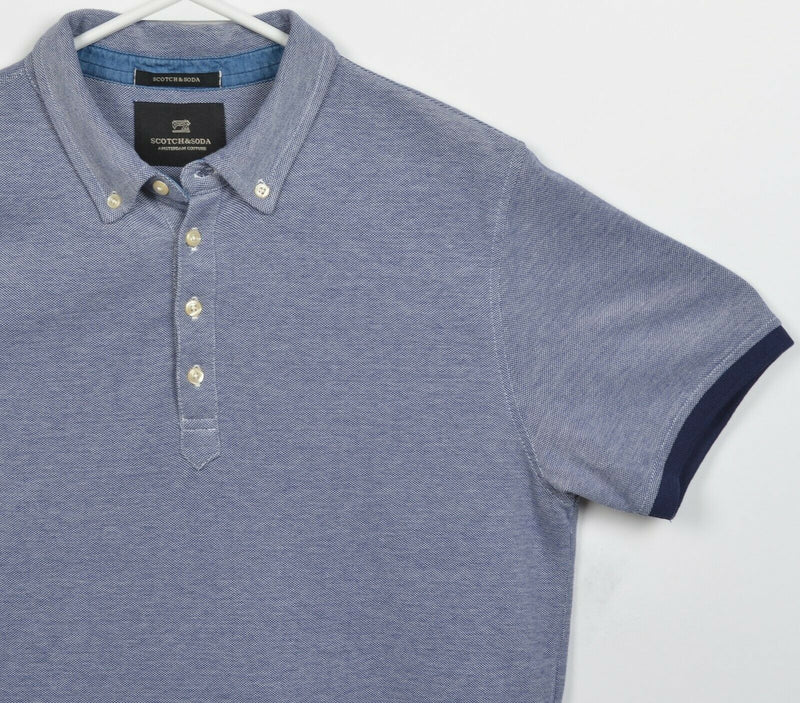 Scotch & Soda Men's Medium Heather Blue Contrast Trim Button-Down Polo Shirt