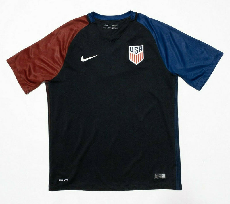 Nike USA Soccer Jersey Men Large Black Red Blue 2016 Away Dri-Fit National Team