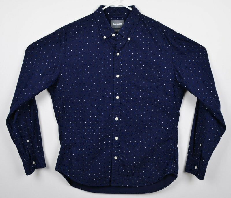 Bonobos Men's Large Slim Fit Polka Dot Navy Blue Long Sleeve Button-Down Shirt