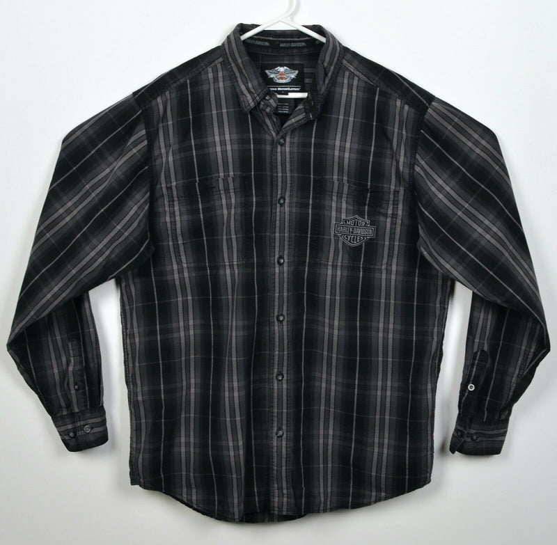 Harley-Davidson Men's LT Tall Black Gray Plaid Garage Mechanic Biker Shirt