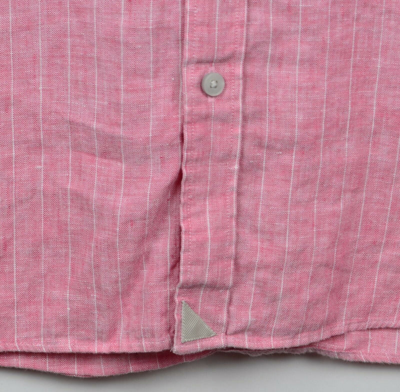 UNTUCKit Men's Sz XL 100% Linen Salmon Pink Striped Short Sleeve Shirt