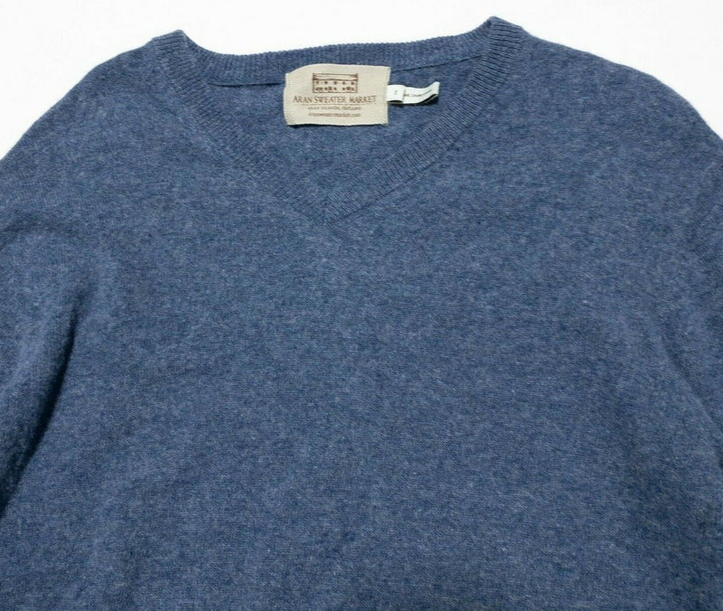 Aran Sweater Market Sweater Women's Small Lambswool V-Neck Blue Pullover Irish