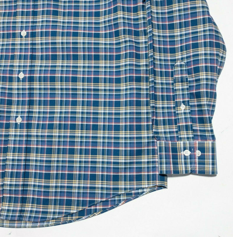 Brooks Brothers Milano Shirt Large Long Sleeve Button-Down Blue Plaid Men's Logo