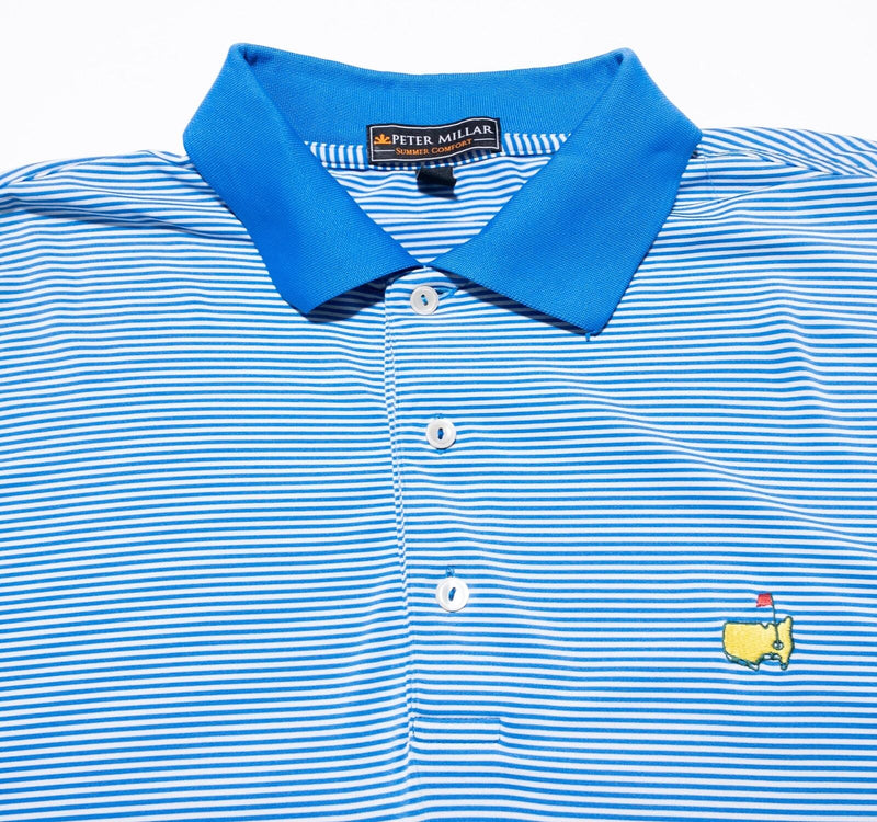 Peter Millar Masters Golf Polo Large Men's Shirt Blue Striped Wicking Golf
