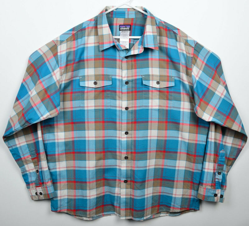 Patagonia Men's XL Buckshot Blue Orange Plaid Long Sleeve Button-Front Shirt