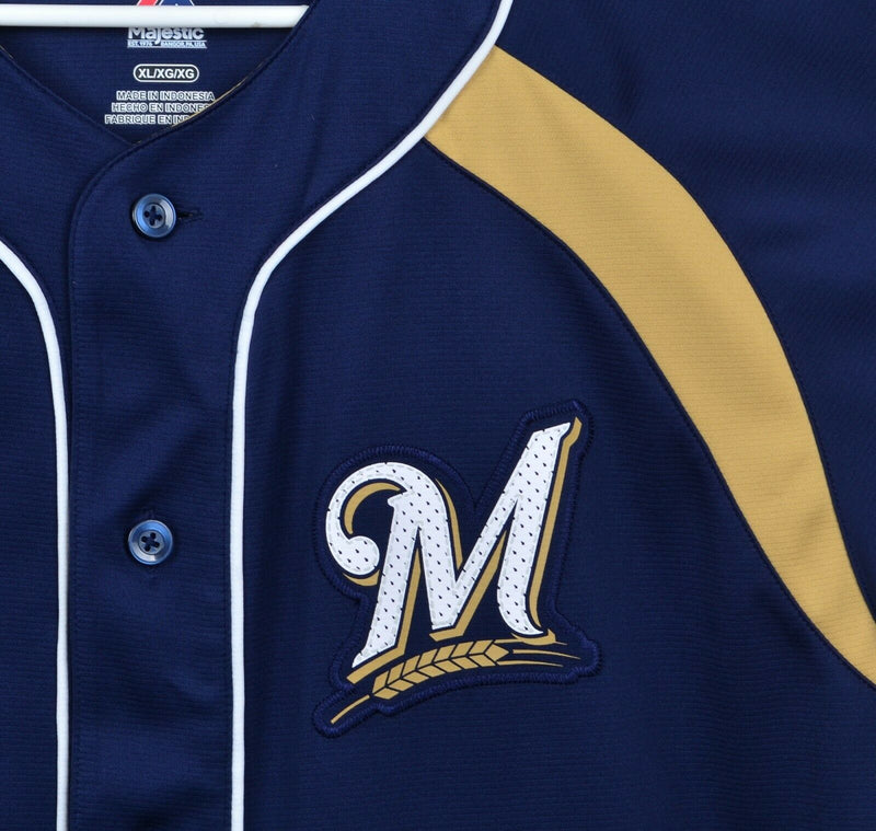 Milwaukee Brewers Men's XL Majestic Cool Base Navy Blue Gold Blank Back Jersey