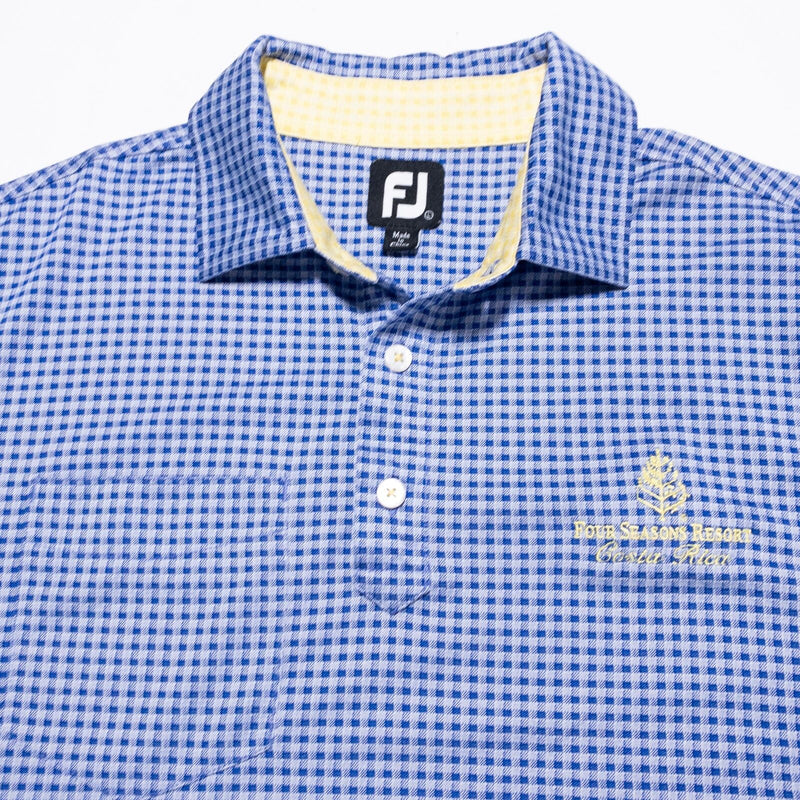 FootJoy Golf Shirt Men's Large Blue Check Four Seasons Costa Rica Pocket Polo
