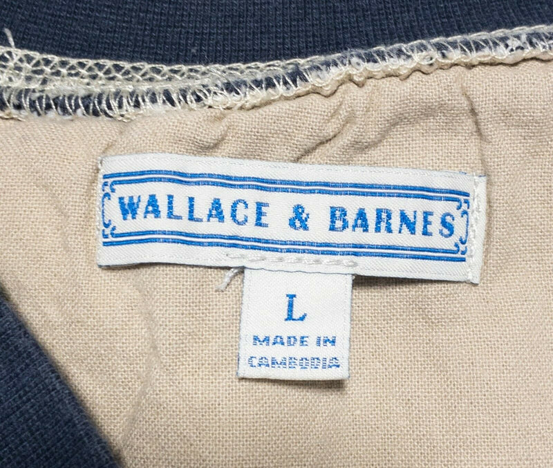 Wallace & Barnes Men's Large Henley Collar Navy Blue Long Sleeve Shirt