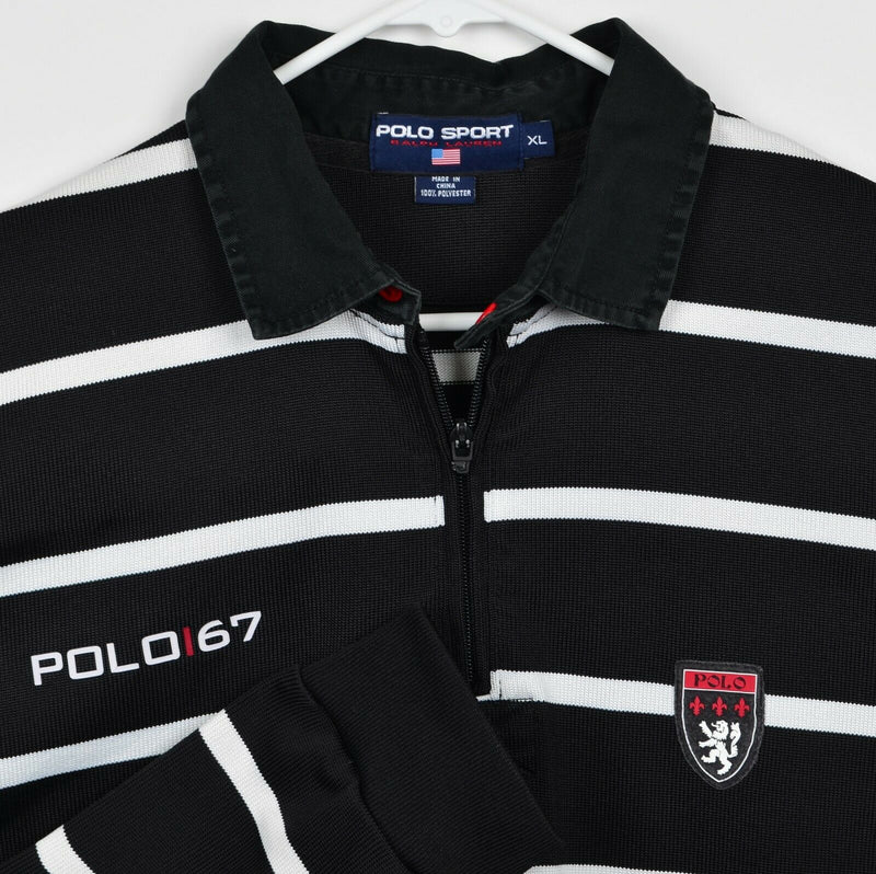 Polo Sport Ralph Lauren Men's Sz XL 1/4 Zip Black Striped Crest 67 Sweatshirt
