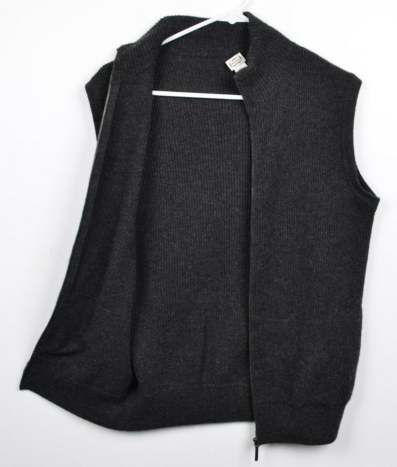 Agnona Women's Sz 44 100% Cashmere Dark Gray Ribbed Full Zip Sweater Vest