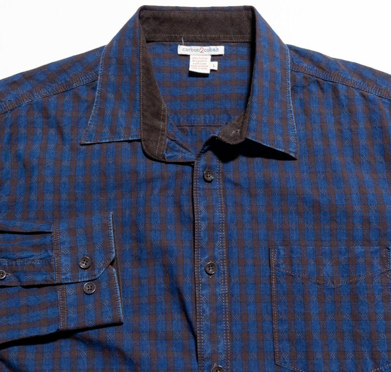 Carbon 2 Cobalt Shirt Men's Large Blue Check Corduroy Accent Long Sleeve Button