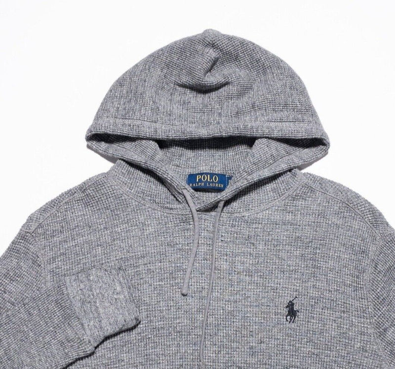 Polo Ralph Lauren Waffle-Knit Hoodie Men's Small Pullover Drawstring Gray Preppy