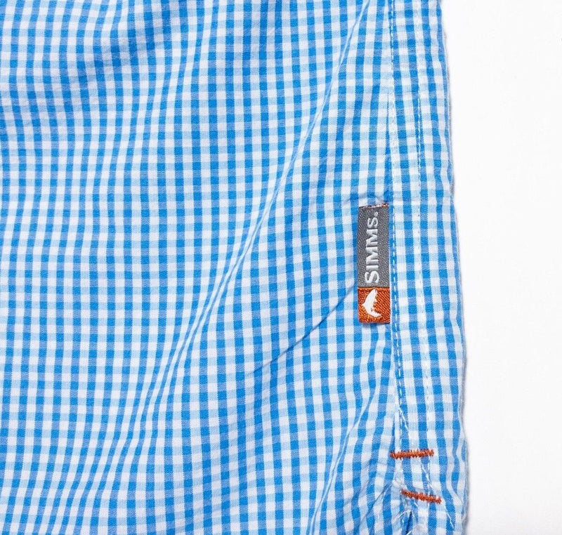 Simms Fishing Shirt Large Men's Blue White Check Short Sleeve Button-Front