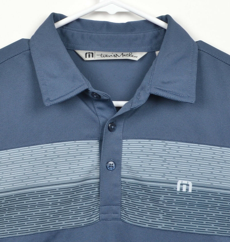 Travis Mathew Men's Small Blue Gray Stripe Polyester Performance Golf Polo Shirt