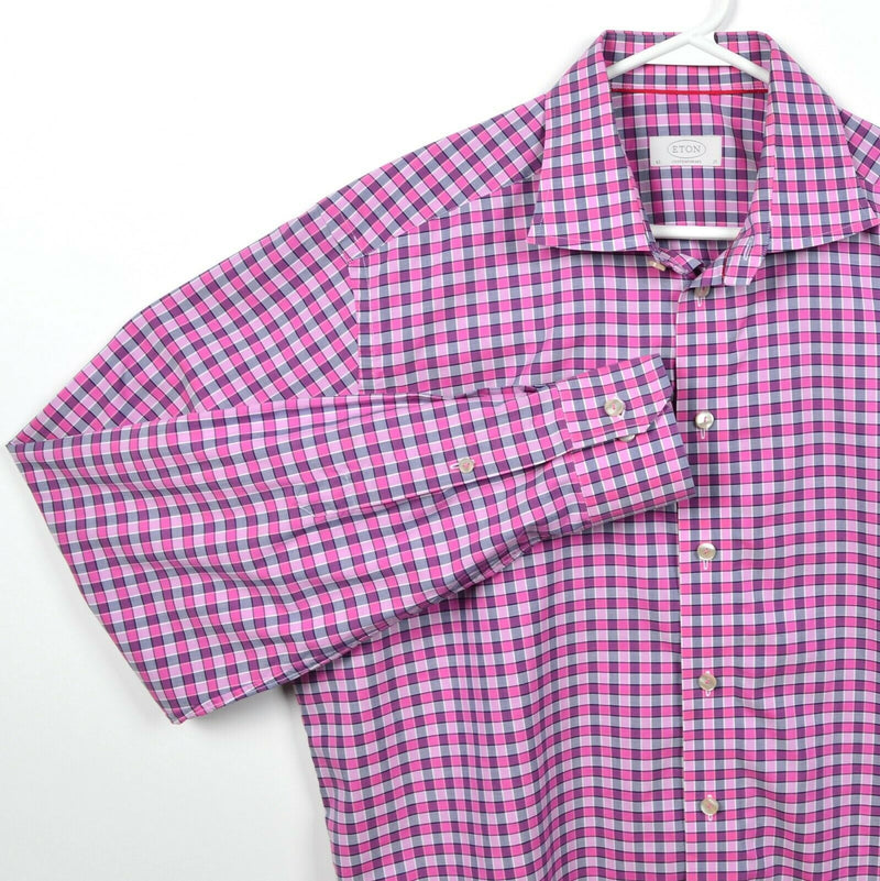 ETON Contemporary Men's 17/43 Pink Purple Check Long Sleeve Dress Shirt