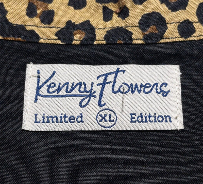 Kenny Flowers Shirt XL Men's Flip Cuff Cheetah Rayon Black Long Sleeve Limited