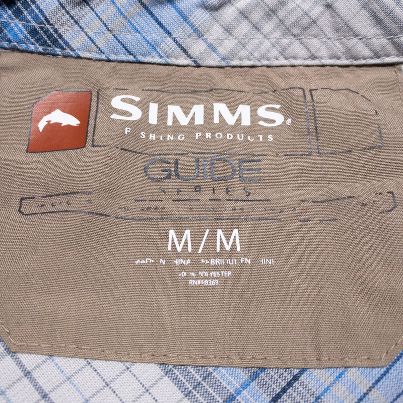 Simms Fishing Shirt Men's Medium Guide Series Button-Up Blue Gray Plaid Wicking