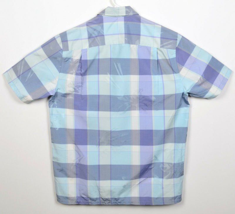 Tommy Bahama Men's Small 100% Silk Purple Aqua Plaid Textured Button-Front Shirt