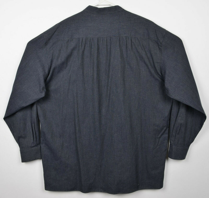 Ermenegildo Zegna Men's XL Band Collar Gray Woven Italy Long Sleeve Shirt