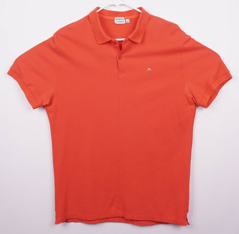 J. Lindeberg Men's Large Regular Fit Rubi Reg JL Pique Solid Orange Polo Shirt