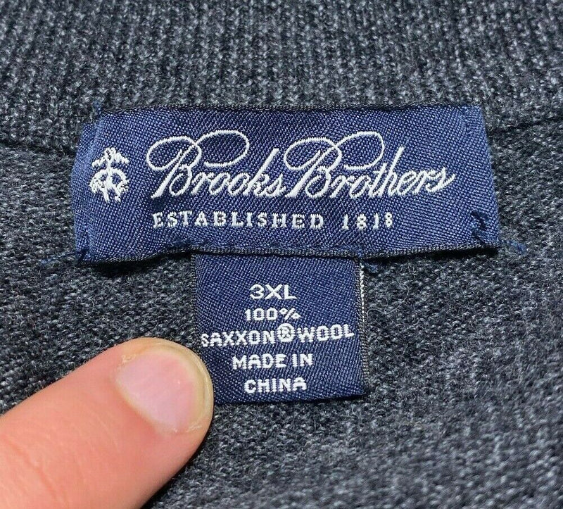 Brooks Brothers Saxxon Wool Men's 3XL Solid Blue 1/4 Zip Pullover Knit Sweater