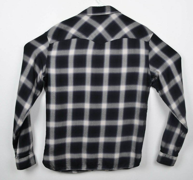 AllSaints Men's Sz Medium Pearl Snap Black White Plaid Greenboro LS Shirt