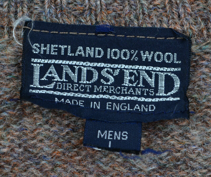 Vtg Lands End Men's Large 100% Shetland Wool Made in England Crewneck Sweater