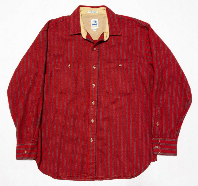 Arrow Dover Shirt Men's Large Vintage Wool Flannel Red Striped Long Sleeve