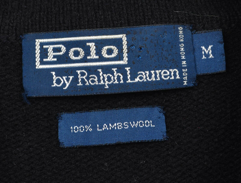 Polo Ralph Lauren Men's Medium 100% Lambswool Full Zip Black Collared Sweater