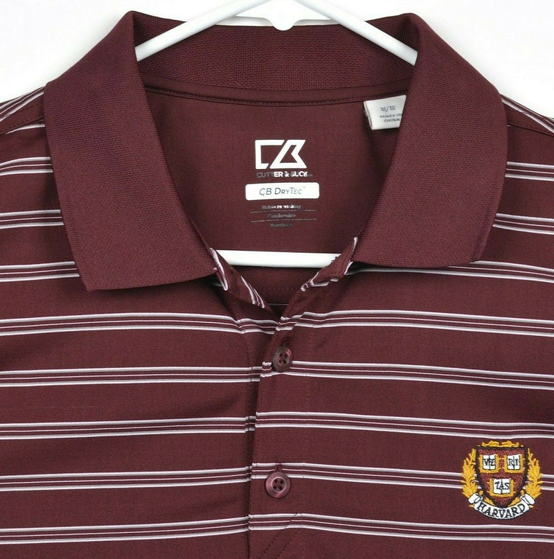 Harvard Men's Sz Medium Crimson Striped Cutter & Buck CB DryTec Golf Polo Shirt