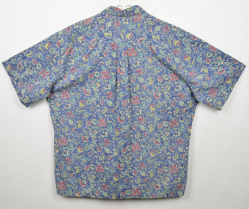 Tori Richard Men's XL Floral Blue Cotton Poly Blend Hawaiian USA Aloha Shirt