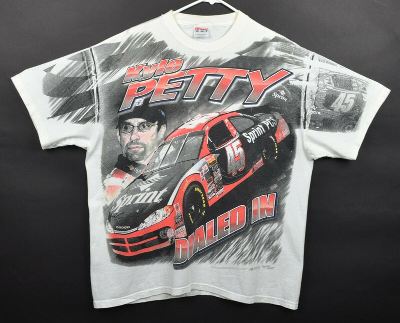 Vtg 90s Kyle Petty Men's Sz XL All-Over Print NASCAR Dailed In Sprint T-Shirt