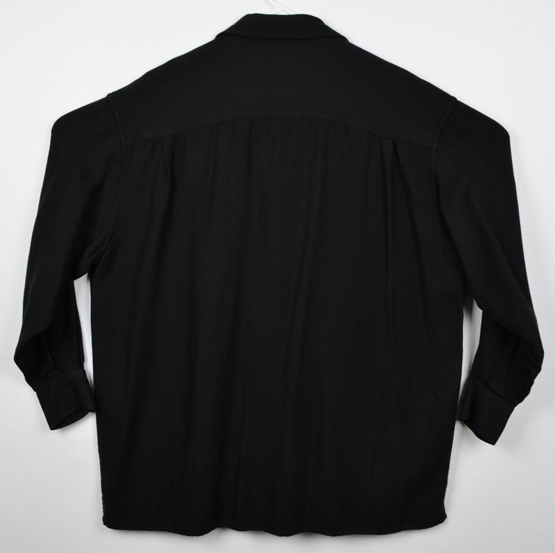 Johnston & Murphy Men's Large Wool Blend Solid Black Button-Front Flannel Shirt