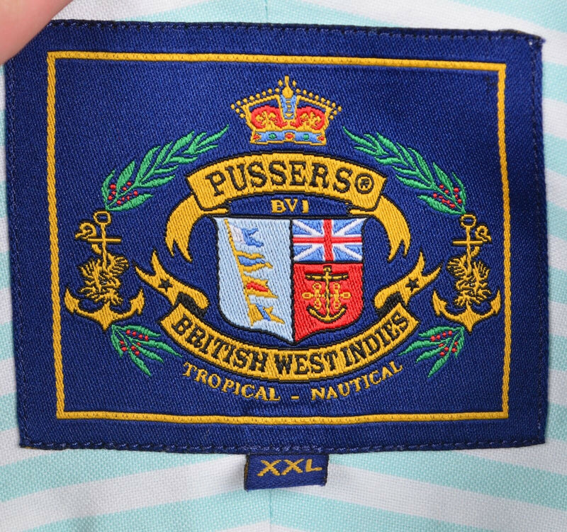 Pusser's Men's 2XL Flip Cuff Blue Striped Flag Logo Nautical Button-Down Shirt