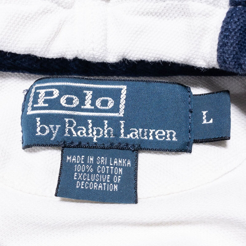 Polo Ralph Lauren Rugby Hoodie Men's Large Blue White Chunky Stripe Pullover